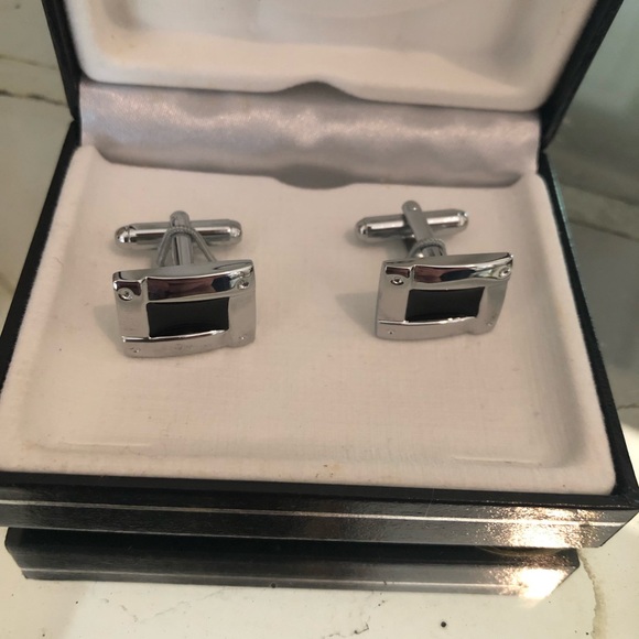 Silver & Black Cuff Links - Picture 1 of 5
